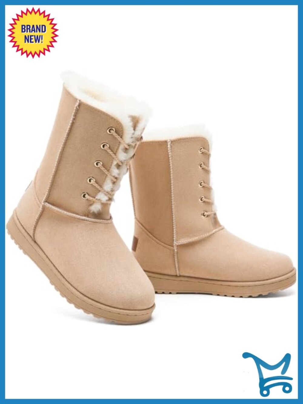 Winter Snow Boots Mid Calf Lace Up Warm Fur Lined Faux Suede Anti Slip